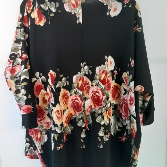 MAUVE Floral Cardigan‎ Sweater Open Front Drape Women's Size M Medium Black Pink - Picture 2 of 7